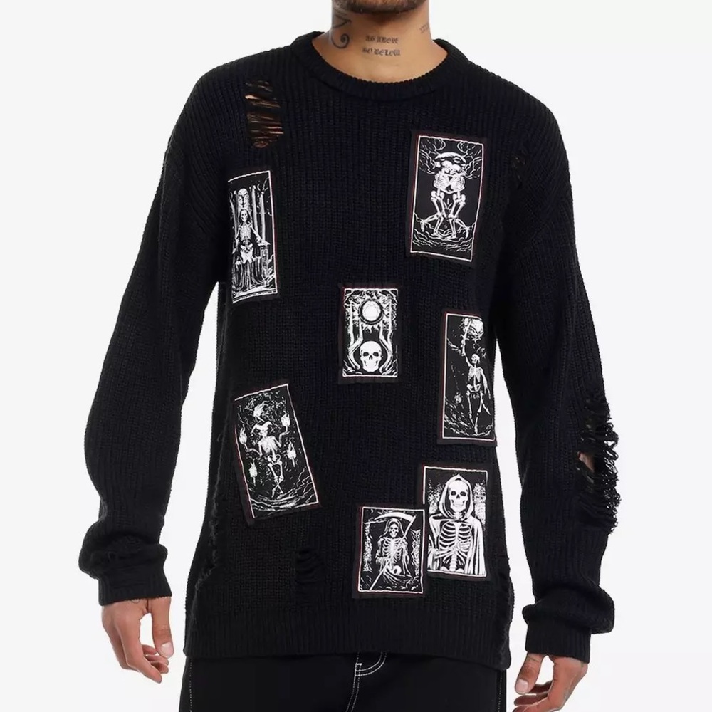 Unisex Cosmic Aura Skeleton‎ Patches Knit Sweater Hot Topic